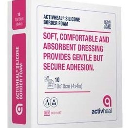 Activheal Silicone Foam Adhesive Border Dressing 10x10cm 10/Box